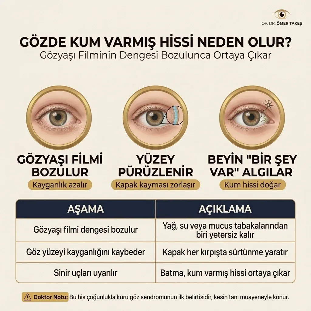 gözde kum varmış hissi